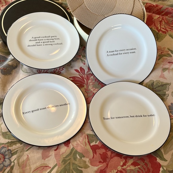 POTTERY BARN Cocktail Plate Set-of-4 White Porcelain Black "Cocktail Quotations" - Picture 7 of 15